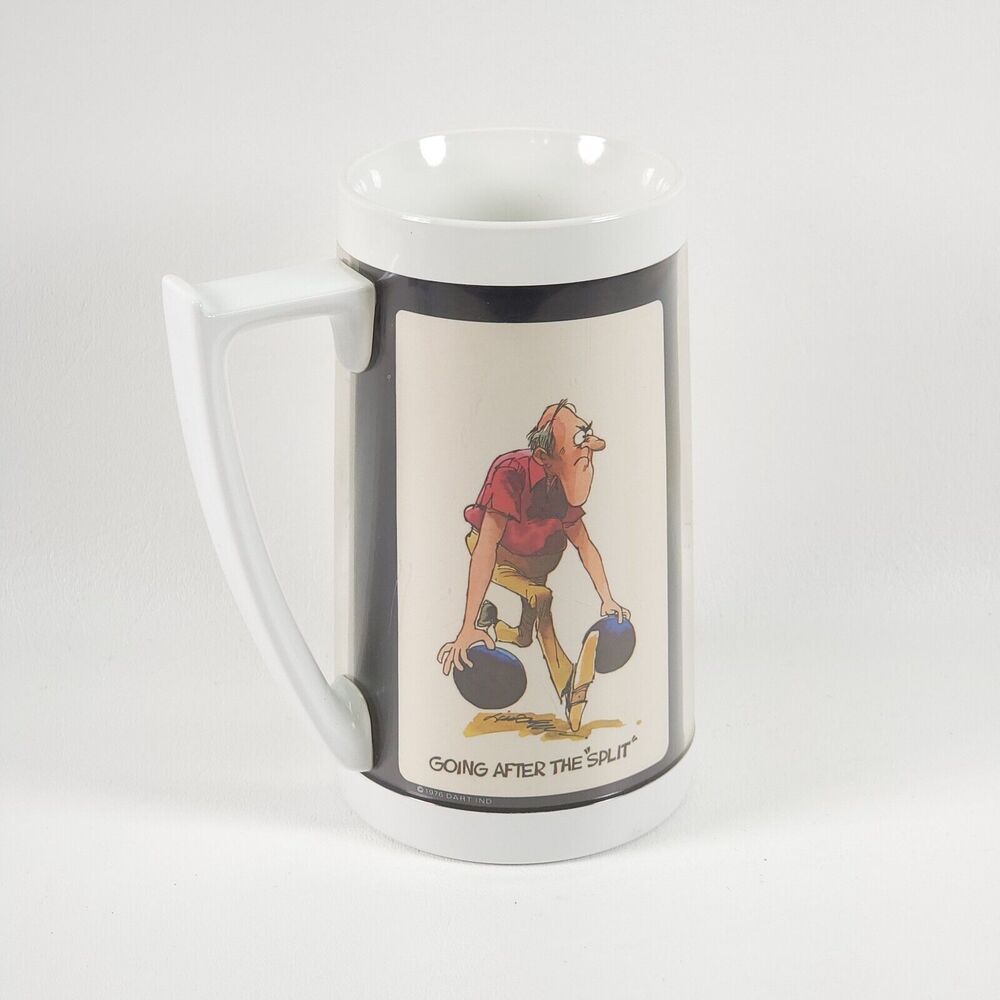 Vintage 1976 Dart‎ Industry Thermo Tall Plastic Mug Bowling Life Funny Comic